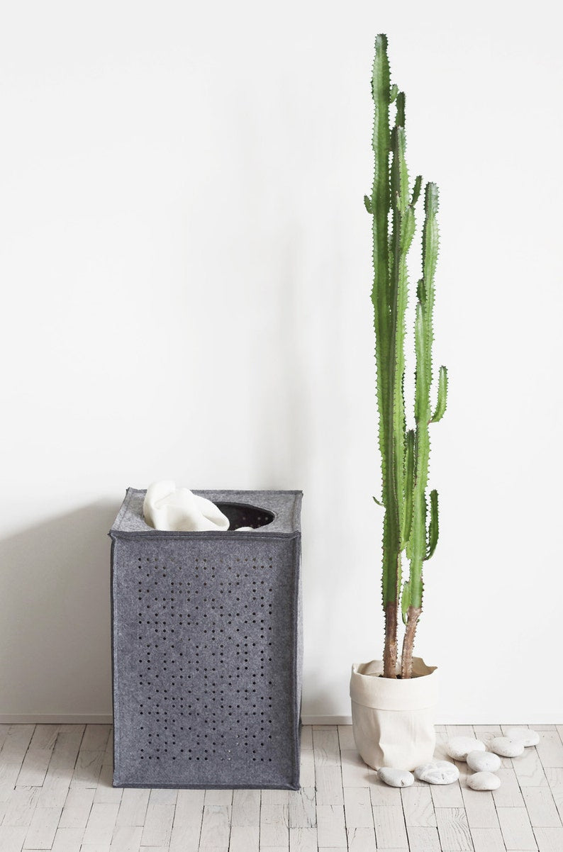 Large Laundry Hamper / Gray Felt Storage