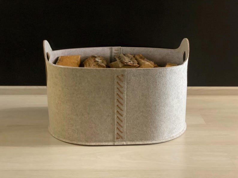 Large Basket for Firewood,Felt + Vegan Leather